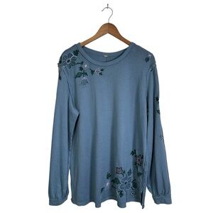 Free People Women’s M Blue Storm Combo Violet Vines Long Sleeve Sweater